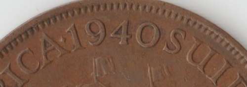 1931 UNION SOUTH AFRICA PENNY WEAK STRIKE OF "I" In GEORGIVS 1940 PENNY "MISSING STAR AFTER DATE"