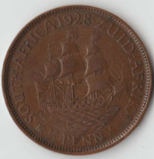 1928 UNION SOUTH AFRICA HALF PENNY EXTRA WAVES ABOVE "NY"TO"KA" MISSING STAR BETWEEN PENNY & AFRIKA