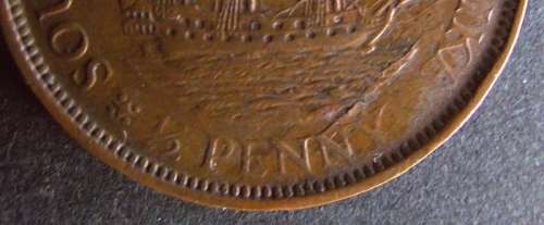 1928 UNION SOUTH AFRICA HALF PENNY EXTRA WAVES ABOVE "NY"TO"KA" MISSING STAR BETWEEN PENNY & AFRIKA