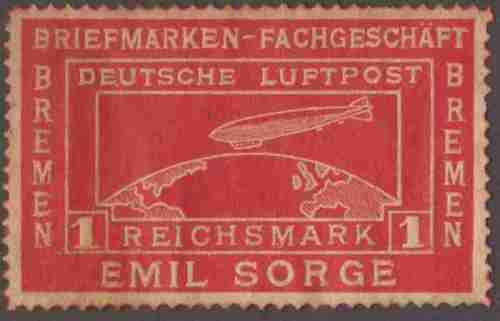 UNUSUAL 1920`s-30`s GERMANY GRAF ZEPPELIN 1 REICHSMARK BREMEN EMBOSSED STAMP - UNUSED NO GUM
