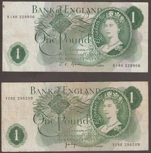 GREAT BRITAIN BANK OF ENGLAND 5 POUND BANKNOTE AND 3 x 1 POUND BANKNOTES