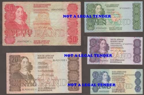SOUTH AFRICA CL STALS R 2, R 5, R 10. R 20 and R 50 BANKNOTE SET