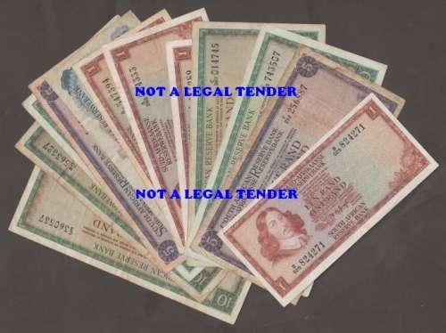 SOUTH AFRICA TW de JONGH R1, R 2, R 5 and R 10 BANKNOTE LOT BOTH WATERMARKS