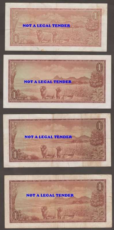SOUTH AFRICA TW de JONGH R1, R 2, R 5 and R 10 BANKNOTE LOT BOTH WATERMARKS