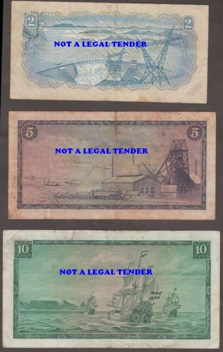 SOUTH AFRICA TW de JONGH R1, R 2, R 5 and R 10 BANKNOTE LOT BOTH WATERMARKS