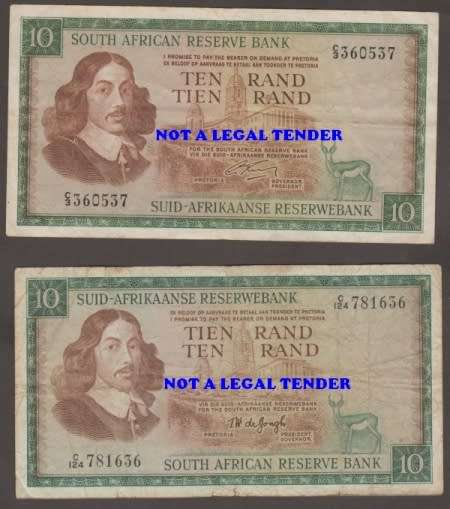 SOUTH AFRICA TW de JONGH R1, R 2, R 5 and R 10 BANKNOTE LOT BOTH WATERMARKS