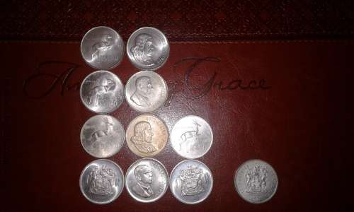 1 BID FOR ALL! 11x 80% SILVER RSA 1 RANDS - 132 GRAMS/4.24 TROY OZ.