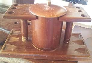 CIRCA 1950"s, WOODEN TOBACCO HOLDER AND PIPE STAND / RESTS