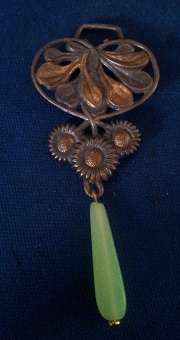 URANIAM TEARDROP, COPPER AND BRASS HEARTSHAPED PENDANT, FLOWER DESIGN