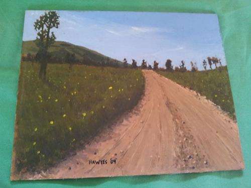 LOVELY OIL PAINTING ON BOARD  "THE ROAD" HAWYES '09