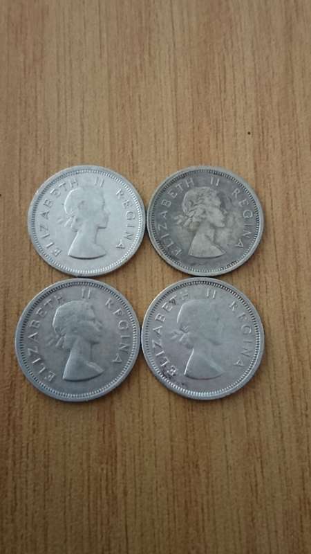 Set Of 4 Union Of South Africa Sixpence Coins. 1953, 1955, 1957 And 1960. One bid for all 4.