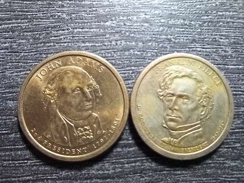 1X John Adams And 1X Franklin Pierce USA 1 Dollars. Bid Per Dollar To Take Both