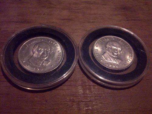 2x 1990 P.W Botha R1 Coins in Capsules