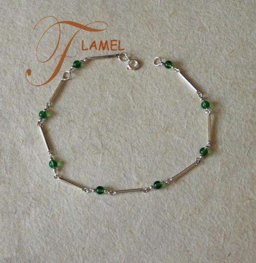 STERLING SILVER ANKLET WITH GREEN CRYSTAL BEADS