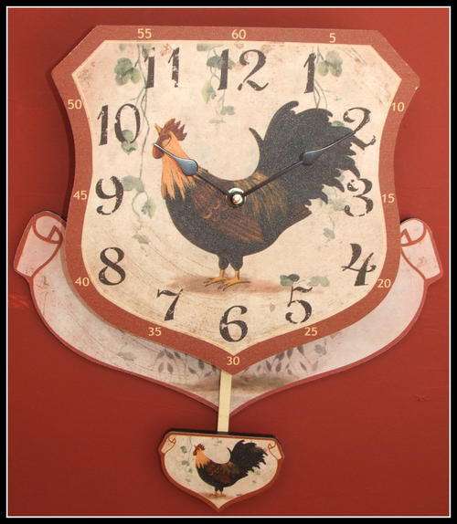 Beautifull Cockerel --Large Kitchen wall Clock with pendulum - Quartz