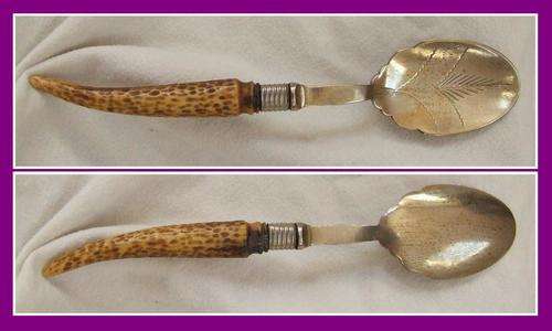 Beautifully Embossed Jam Spoon with Horn Handle