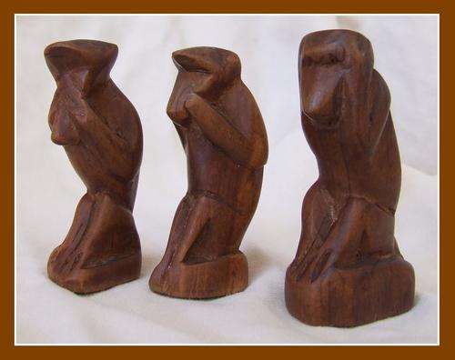 Hand Carved Wooden Monkeys - See No Evil, Speak No Evil, Hear No Evil