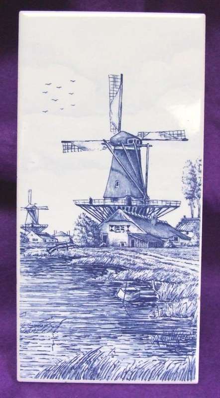 Gorgeous Hand-painted in Holland Delft Blue Tile - Windmill Motif