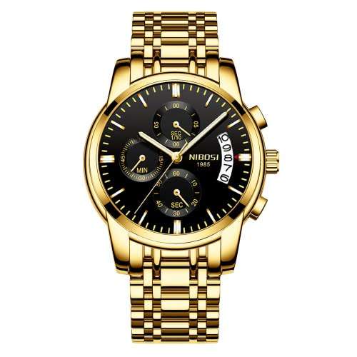 NIBOSI Luxury Men Gold Watch with Elegant Black Dail