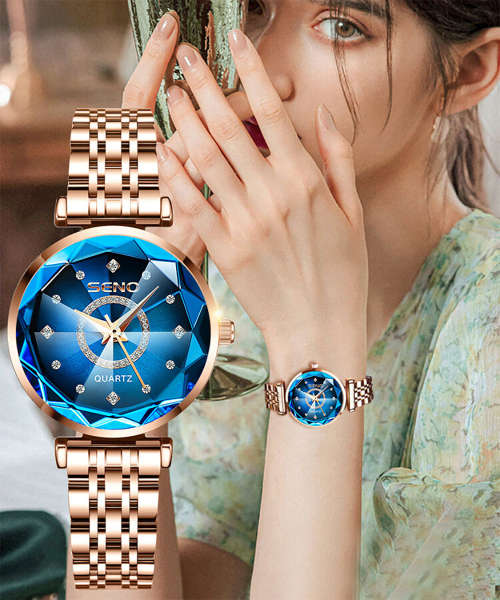 SENO Thin gold bracelet with Blue Dail