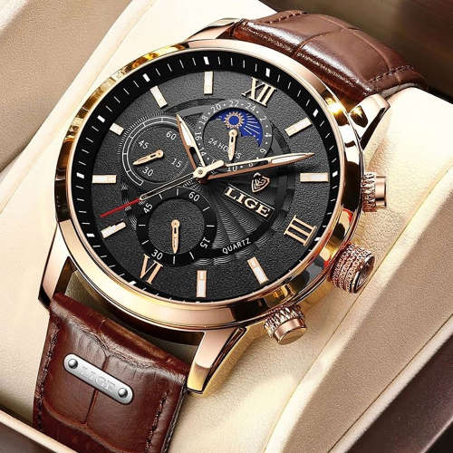 LIGE Moon Phase Men`s Sports Watch