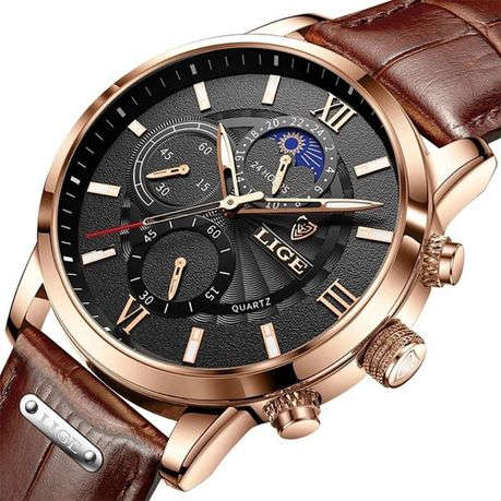 LIGE Moon Phase Men`s Sports Watch