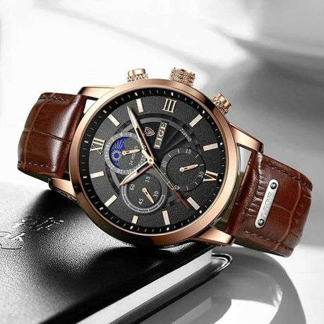 LIGE Moon Phase Men`s Sports Watch