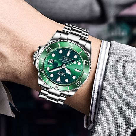 LIGE Luxury Mens Watch with Green Dial