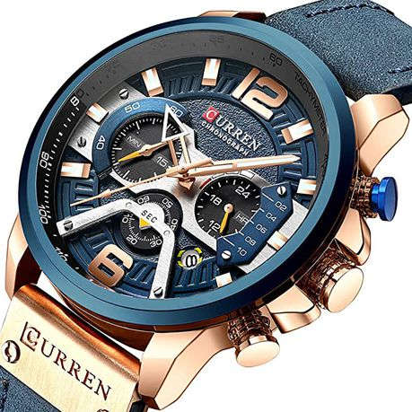 Curren Blue Leather Strap Men`s Quartz Watch