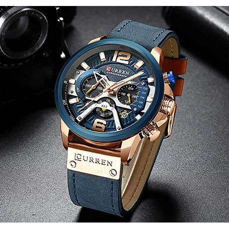 Curren Blue Leather Strap Men`s Quartz Watch
