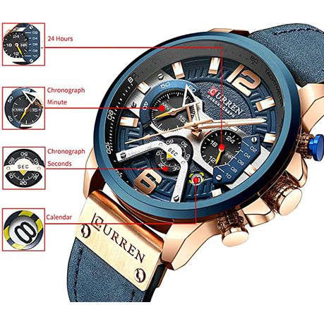 Curren Blue Leather Strap Men`s Quartz Watch