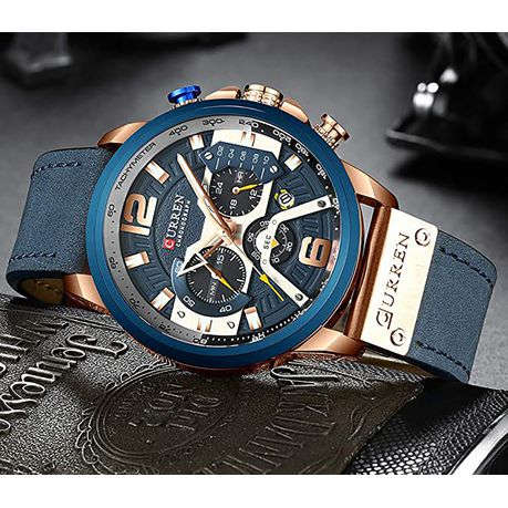 Curren Blue Leather Strap Men`s Quartz Watch