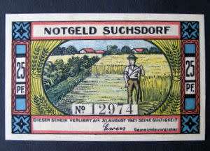 German NOTGELD - 25pf. Suchsdorf 1921