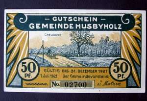 German NOTGELD - 50pf. Gemeinde Husbyholz 1921