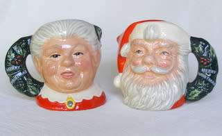 Two Royal Doulton MINIATURE CHARACTER JUGS - Santa Claus (Style 5: Wreath) & Mrs. Claus **R3900**