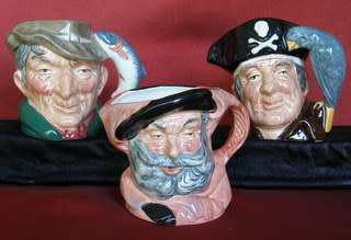 Three Royal Doulton MINIATURE CHARACTER JUGS - The Poacher, Long John Silver & Falstaff