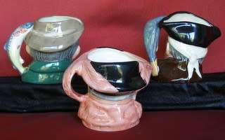 Three Royal Doulton MINIATURE CHARACTER JUGS - The Poacher, Long John Silver & Falstaff