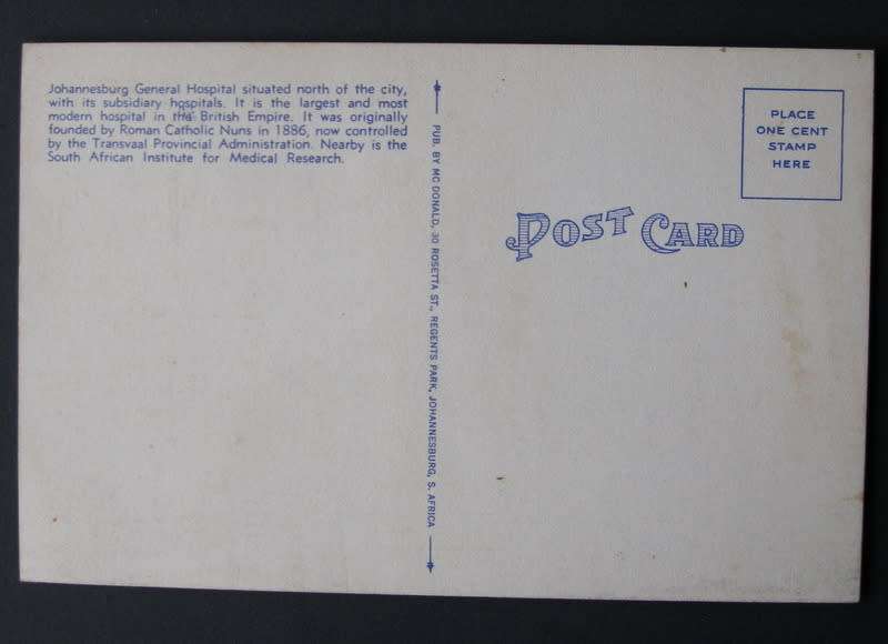Mc Donald Artistic South African POSTCARD - Johannesburg General Hospital