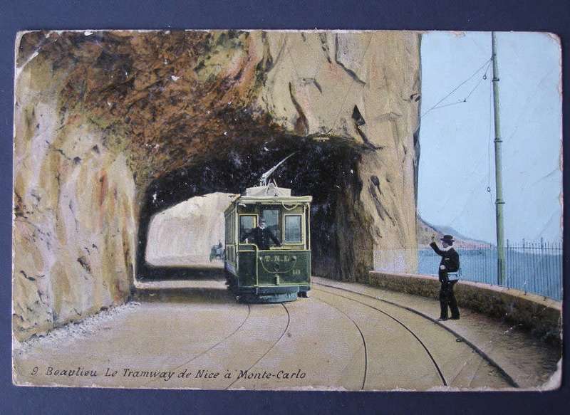 L.V. & Co. Antique French POSTCARD - The Beaulieu Tramway to Nice and Monte Carlo