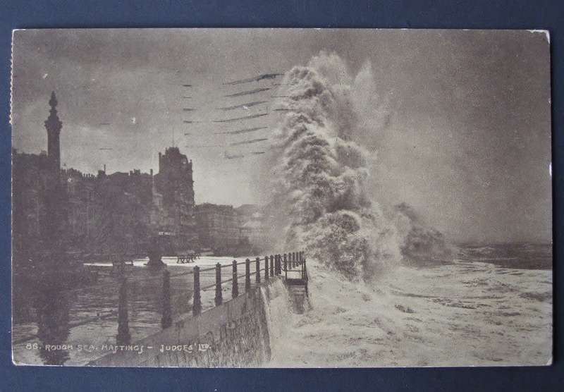 Judges Sepia POSTCARD - Rough Seas at Hastings 1919