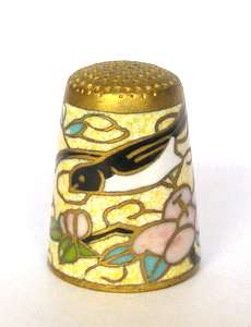 Cloisonne THIMBLE - Birds and Blossoms (yellow ground)