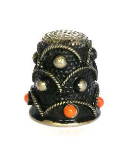 Painted Metal THIMBLE with Coral