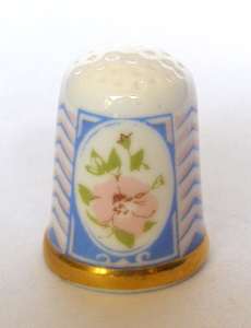 Caverswall THIMBLE - Pink and Blue with Flower