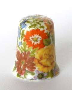 Floral THIMBLE with Yellow Rose and Dahlias