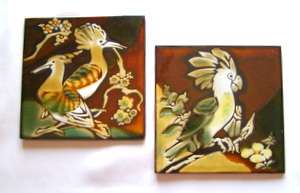 Pair LIEBERMANN Pottery Bird Tiles