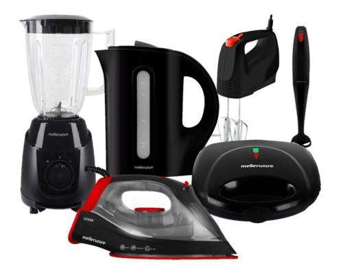 Mellerware Pack 6 Piece Kettle+Sandwich Maker+ Sticker Blender+Jug Blender+Hand Mixer+Steam Iron
