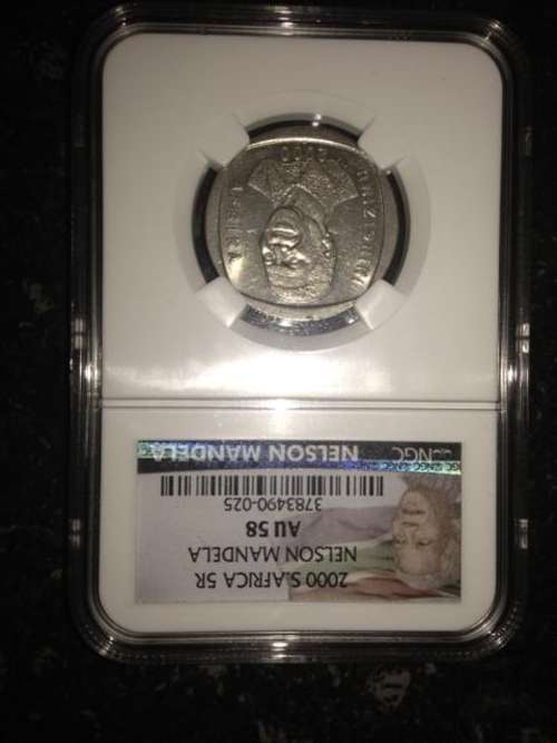 ***2xNELSON MANDELA LTD EDITION LABEL 2000 R5 NGC GRADED AU58***