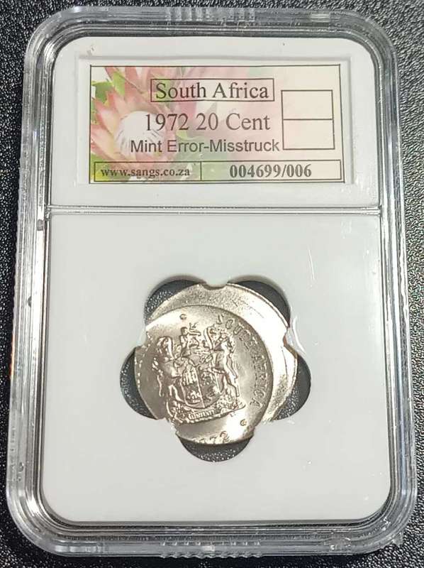 1972 South Africa 20cent Error Coin (significantly Misstruck) - SANGS Graded/Authenticated