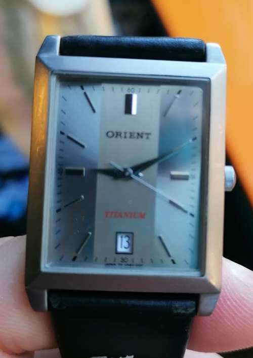 Tank shaped Orient quartz watch, titanium