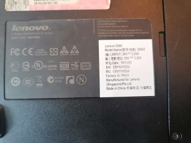 Lenovo G560 laptop, model 20042, for spares or repair
